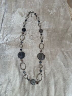 Lia Sophia Gray Beaded Long Statement Necklace